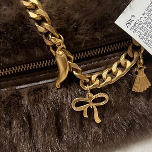 Zara Brown Fur Clutch with Gold Chain